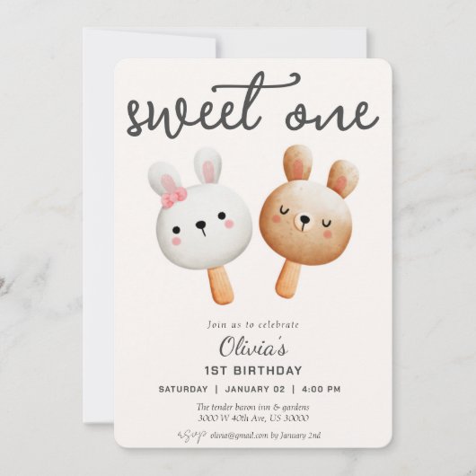 Invitation Une crème glacée douce premier anniversaire (Devant)