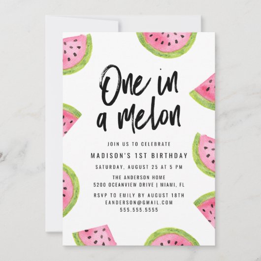 Invitation Une dans un Melon 1er fête d'anniversaire (Devant)