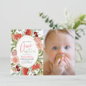 Invitation Une dans un Melon Floral Girl 1er Anniversaire Pho (Debout devant)