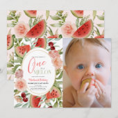 Invitation Une dans un Melon Floral Girl 1er Anniversaire Pho (Devant / Derrière)