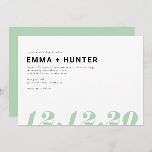Invitation Une date simple (Devant / Derrière)