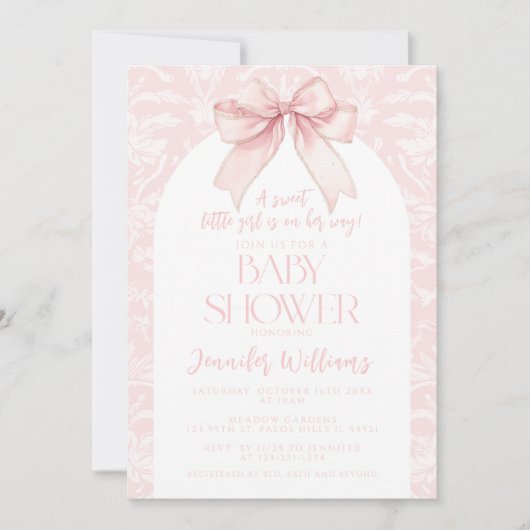 Invitation Une douce Bow Boho rose Coquette Bébé Fille Douche (Devant)