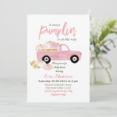 Invitation Une douce Citrouille rose est en route Baby Shower (Debout devant)