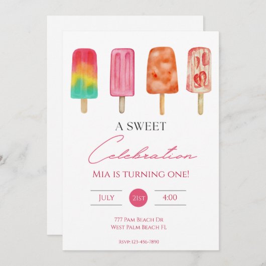 Invitation Une douce fête Popsicle moderne Anniversaire (Devant / Derrière)