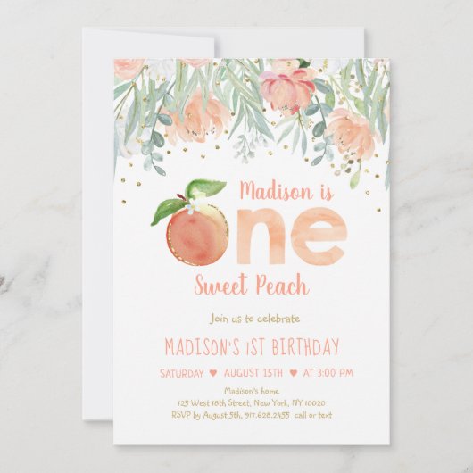 Invitation Une douce fille de pêche premier anniversaire (Devant)