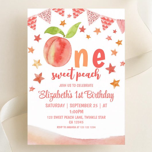 Invitation Une douce fille pêche 1er anniversaire