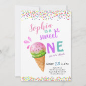 Invitation Une douce fille Premier anniversaire Crème de glac (Devant)