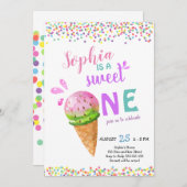 Invitation Une douce fille Premier anniversaire Crème de glac (Devant / Derrière)