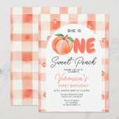 Invitation Une douce pêche fête d'anniversaire Boho En vichy (Devant / Derrière)