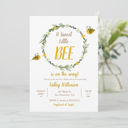 Invitation Une douce petite abeille au miel est en chemin Bab (Debout devant)