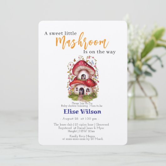 Invitation Une douce petite fée de mashroom est en route (Debout devant)