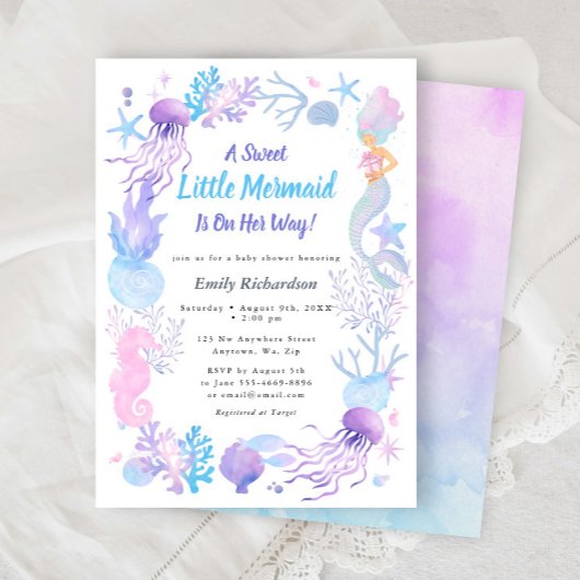 Invitation Une Douce Petite Fée des Mers Pastel Baby Shower F