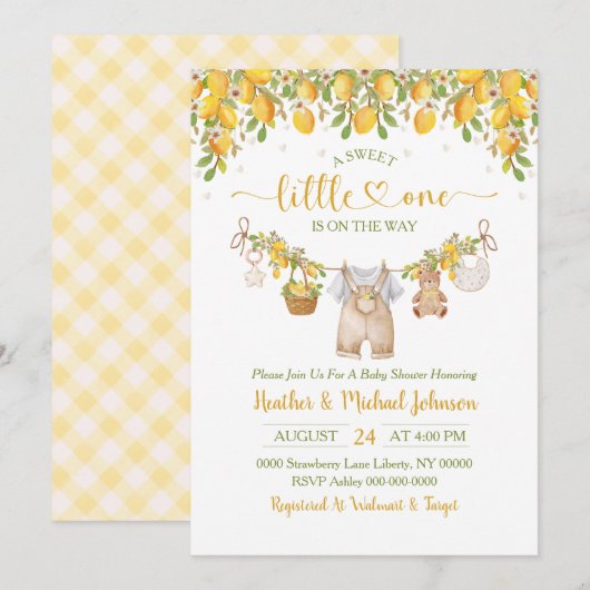 Invitation Une Douce Petite Fête de Naissance Citron (Devant / Derrière)