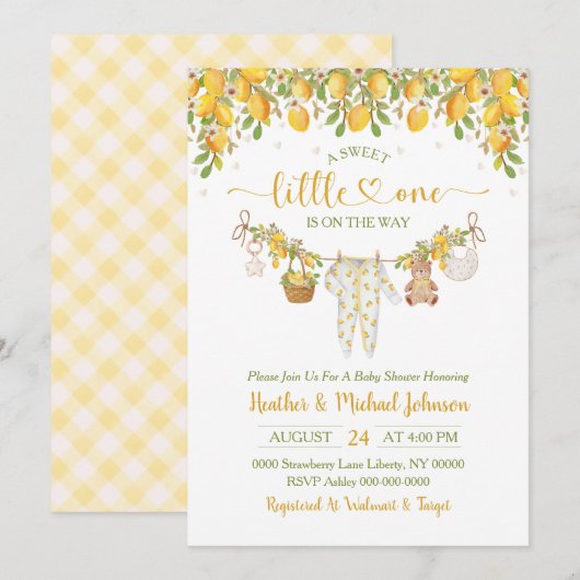 Invitation Une Douce Petite Fête de Naissance Citron Citrus (Devant / Derrière)