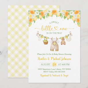 Invitation Une Douce Petite Fête de Naissance Fleurie Citron