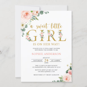 Invitation Une douce petite fille Blush Gold Floral Baby show
