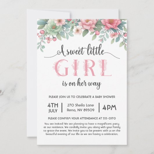 Invitation Une douce petite fille est en chemin Baby shower (Devant)