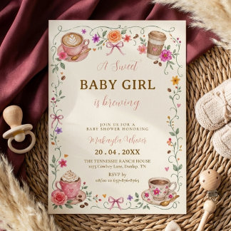 Invitation Une douce petite fille prépare du café Baby Shower