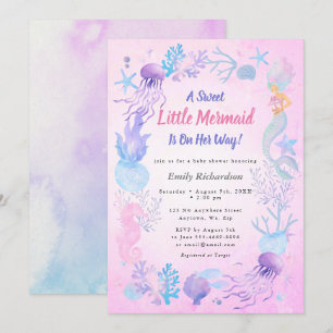 Invitation Une Douce Petite Sirène Fille Pastel Baby Shower