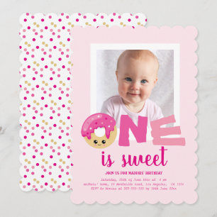 Invitation Une douce Photo Gâteau Rose Bébé Premier Anniversa