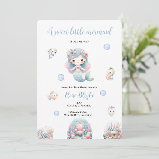 INVITATION UNE DOUCHE BABYSHOWE MERMAID DOUCE (Debout devant)