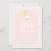 Invitation Une drôle d'oie Gingham 1er anniversaire (Devant)