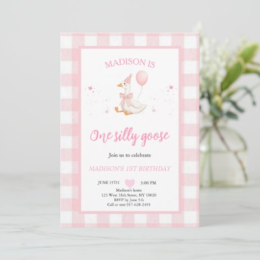 Invitation Une drôle d'oie printemps rose Daisy Premier Anniv (Debout devant)