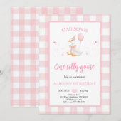 Invitation Une drôle d'oie printemps rose Daisy Premier Anniv (Devant / Derrière)