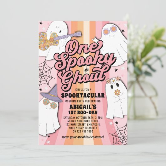 Invitation Une Éffrayante Ghoul rose Halloween fille 1er anni (Debout devant)