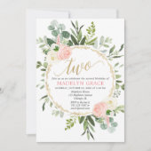 Invitation Une élégante fille rose verdoyante de 2e anniversa (Devant)