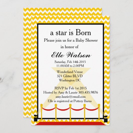 Invitation Une étoile est née Hollywood Baby shower invitatio (Devant / Derrière)