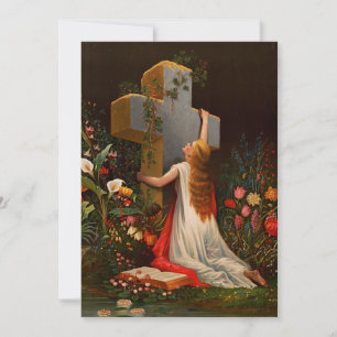 Invitation Une femme avec une croix est en prière