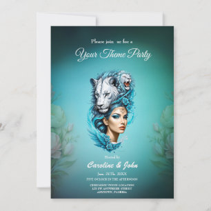 Invitation Une femme captivante à la tête d'un lion majestueu