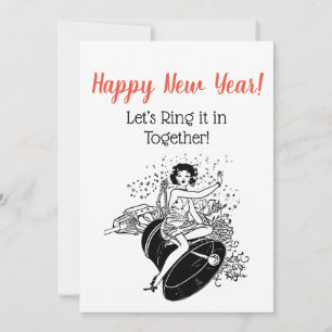 Invitation Une femme du Nouvel An rétro sonne au Nouvel An