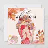 Invitation Une femme tenant un bouquet de couleurs d'automne (Devant)