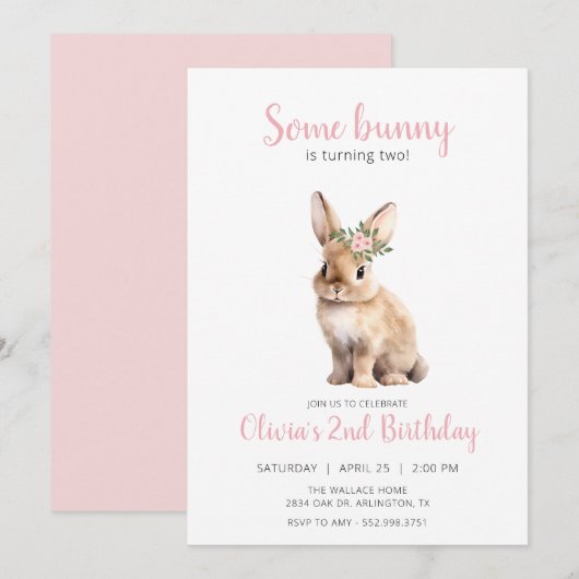 Invitation Une fête anniversaire de enfant florale lapin Invi (Devant / Derrière)
