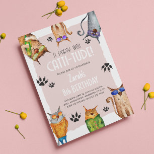 Invitation Une fête avec une attitude de chat ! Anniversaire