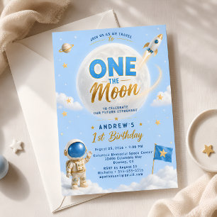 Invitation Une Fête d'Anniversaire Astronaute Sur La Lune Ble