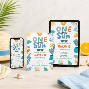 Invitation Une fête d'anniversaire de 1 an sur la plage tropi
