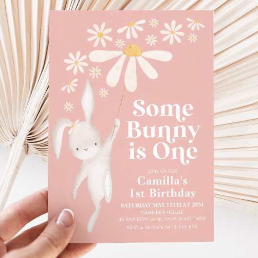 Invitation Une fête d'anniversaire de Bunny Daisy Pink Girl