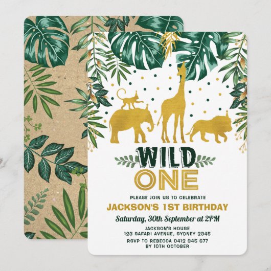 Invitation Une fête d'anniversaire sauvage d'animaux de (Devant / Derrière)