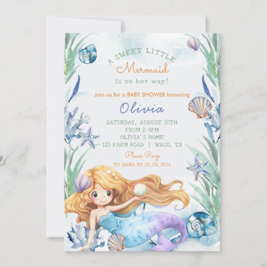 Invitation Une fête de Baby Shower pour une petite sirène ado (Devant)