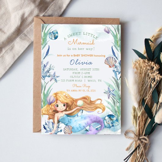 Invitation Une fête de Baby Shower pour une petite sirène ado