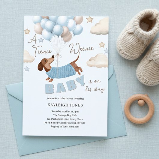 Invitation Une Fête de Bébé Garçon avec un Teckel Adorable