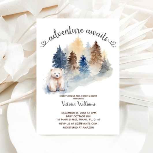 Invitation Une fête de bébé ours polaire hivernal où l'aventu