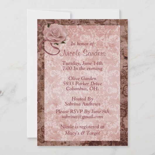 Invitation Une Fête de la mariée (Dos)