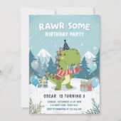 INVITATION UNE FÊTE DE NEIGE DE DINOSAURE T-REX D'HIVER RAWR- (Devant)