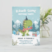 INVITATION UNE FÊTE DE NEIGE DE DINOSAURE T-REX D'HIVER RAWR- (Debout devant)