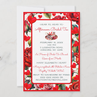 Invitation Une fête de thé Reine des Coeurs pour une future m