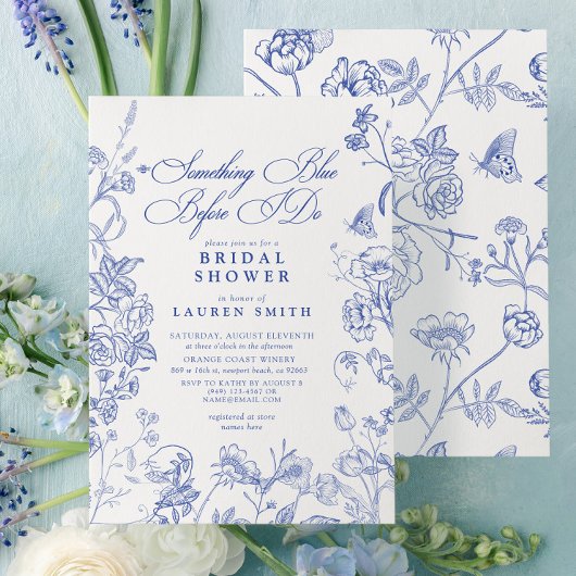 Invitation Une Fête des mariées Florale Victorienne Bleue